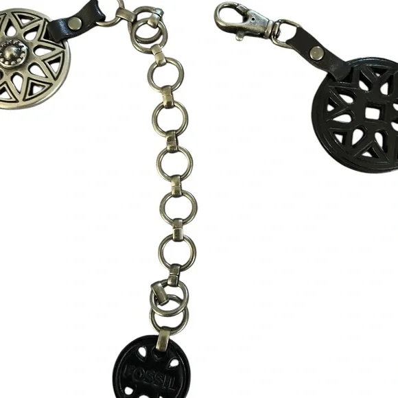 FOSSIL Men's Leather & Metal Belt Accessories Black & Silver Tone Waist 34”-36” - Picture 5 of 8